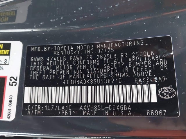 Toyota CAMRY XLE 2025 4T1DBADK8SU538210 Image 9