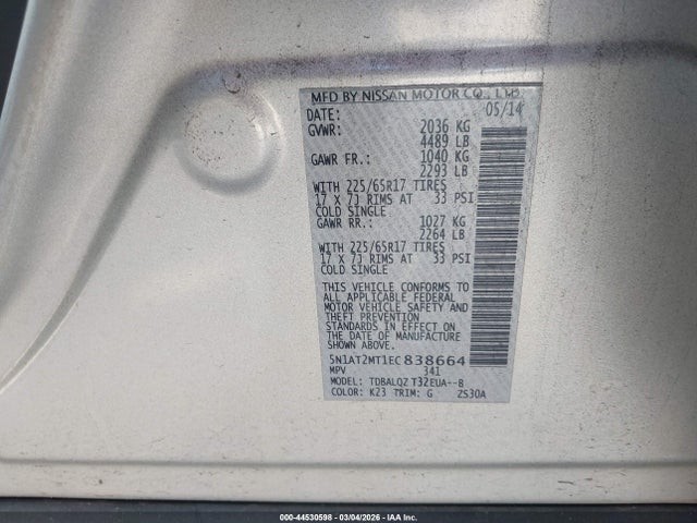 Nissan ROGUE SV 2014 5N1AT2MT1EC838664 Image 9
