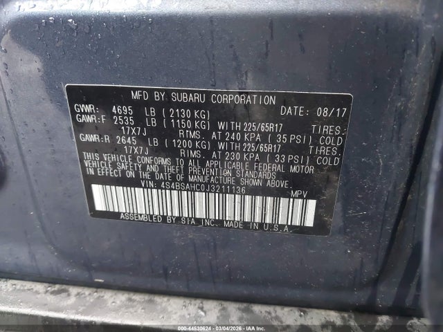 Subaru Outback 2.5i Premium 2018 4S4BSAHC0J3211136 Image 9