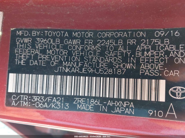 Toyota COROLLA IM 2017 JTNKARJE9HJ528187 Image 9