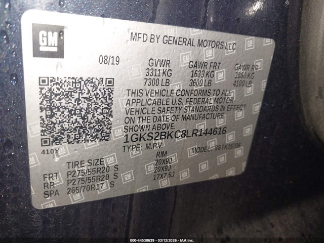 Продаж на аукціоні авто 2020 Gmc Yukon 4wd Slt, vin: 1GKS2BKC8LR144616, номер лоту: 44530639