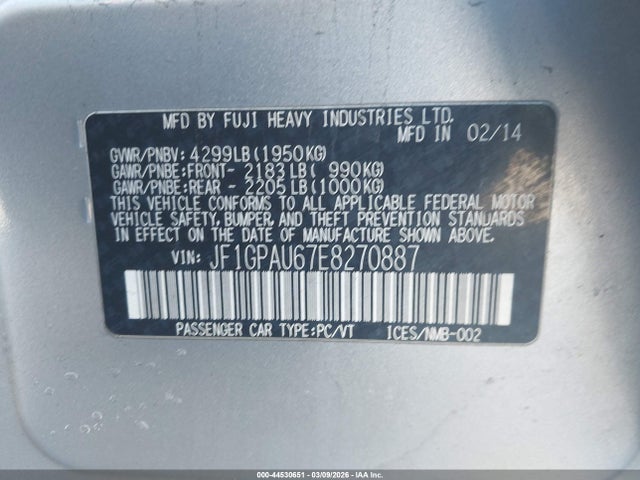 Aukcja sprzedaży 2014 Subaru Impreza 2.0i Sport Limited, vin: JF1GPAU67E8270887, numer aukcji: 44530651