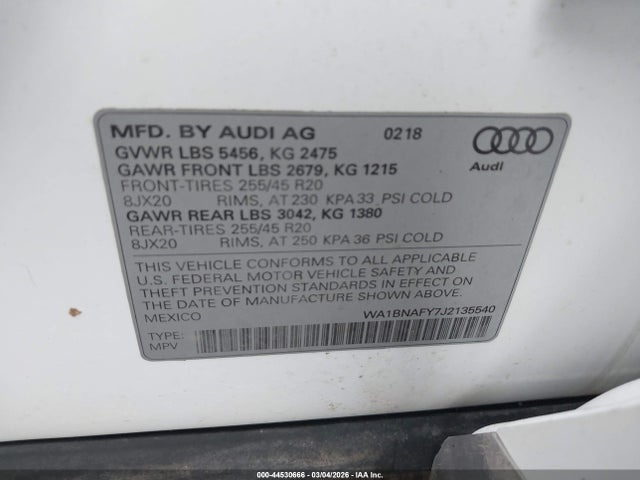 2018 AUDI Q5 WA1BNAFY7J2135540 Photo 8
