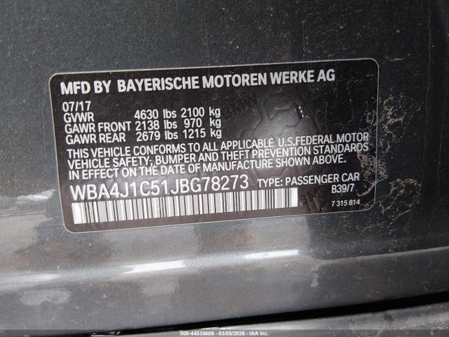 Aukcja sprzedaży 2018 Bmw 430i Gran Coupe, vin: WBA4J1C51JBG78273, numer aukcji: 44530689