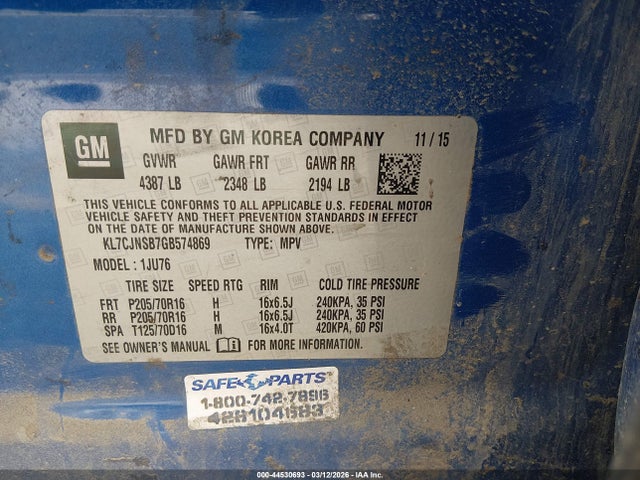 KL7CJNSB7GB574869 Chevrolet Trax 1ls