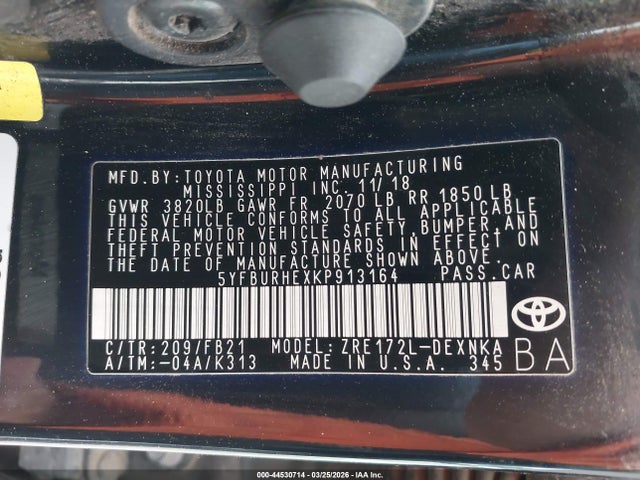 Toyota COROLLA LE 2019 5YFBURHEXKP913164 Image 9