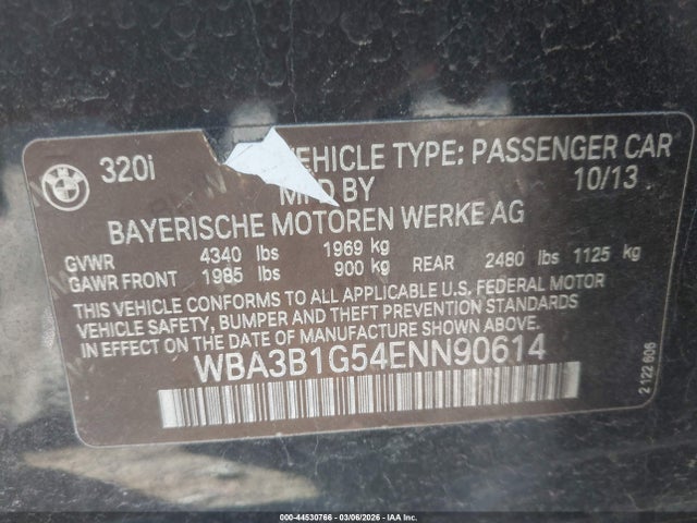 Продаж на аукціоні авто 2014 Bmw 320i, vin: WBA3B1G54ENN90614, номер лоту: 44530766
