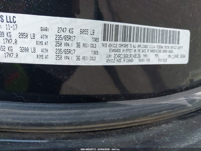 Продажа на аукционе авто 2018 Chrysler Pacifica Touring L, vin: 2C4RC1BG0JR149126, номер лота: 44530773