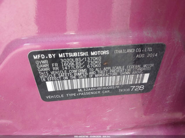 2015 MITSUBISHI MIRAGE ML32A4HJ8FH008578 Photo 8