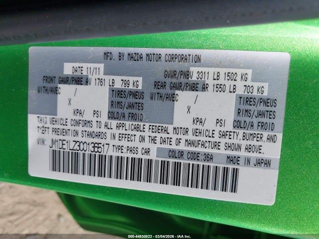 Aukcja sprzedaży 2012 Mazda Mazda2 Touring, vin: JM1DE1LZ3C0136517, numer aukcji: 44530822