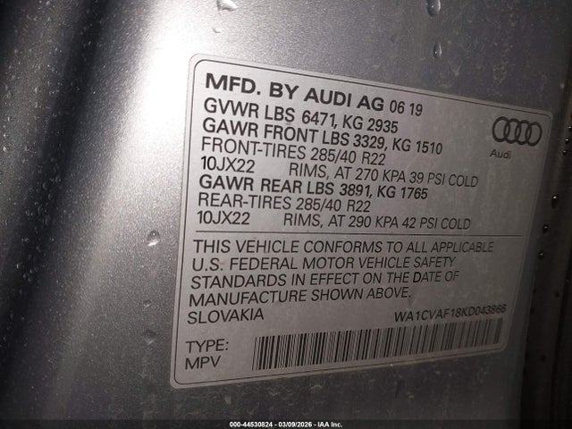 Aukcja sprzedaży 2019 Audi Q8 55 Premium, vin: WA1CVAF18KD043866, numer aukcji: 44530824