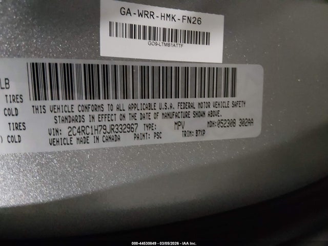 Aukcja sprzedaży 2018 Chrysler Pacifica Hybrid Touring Plus, vin: 2C4RC1H79JR332967, numer aukcji: 44530849