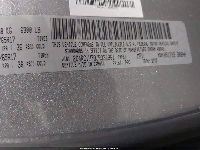 Aukcja sprzedaży 2018 Chrysler Pacifica Hybrid Touring Plus, vin: 2C4RC1H78JR332961, numer aukcji: 44530850
