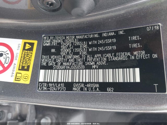 Toyota Highlander Hybrid Limited 2018 5TDDGRFH4JS050509 Image 9