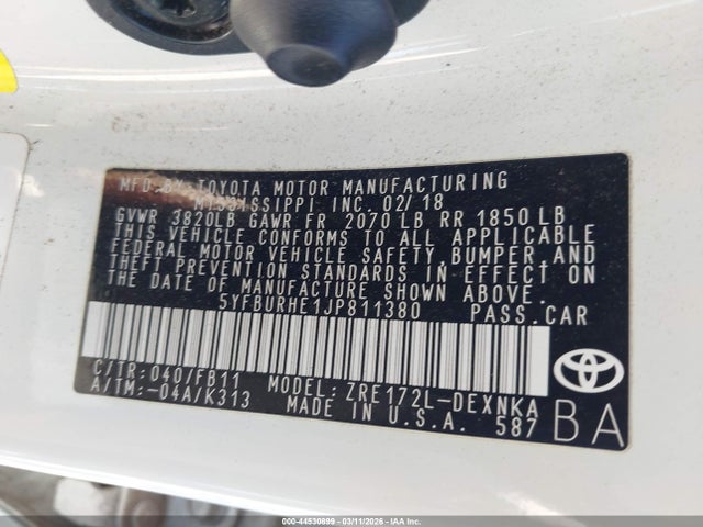 Toyota COROLLA LE 2018 5YFBURHE1JP811380 Image 9