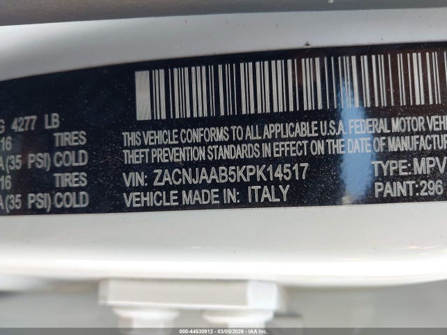 ZACNJAAB5KPK14517 Jeep Renegade Sport Fwd