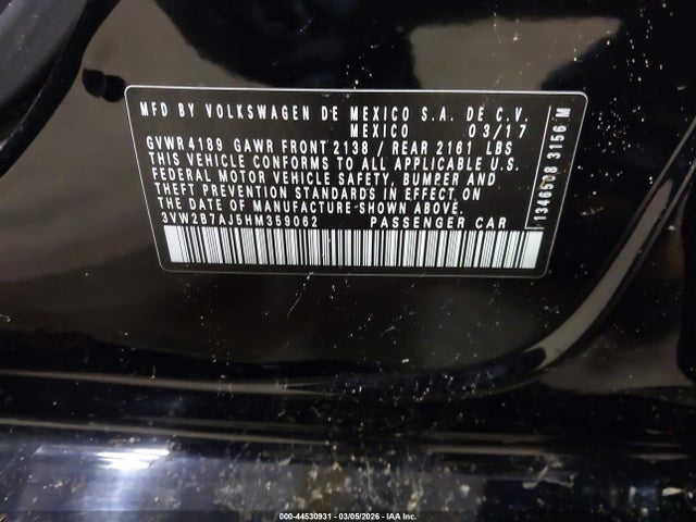 44530931 :رقم المزاد ، 3VW2B7AJ5HM359062 vin ، 2017 Volkswagen Jetta 1.4t S مزاد بيع