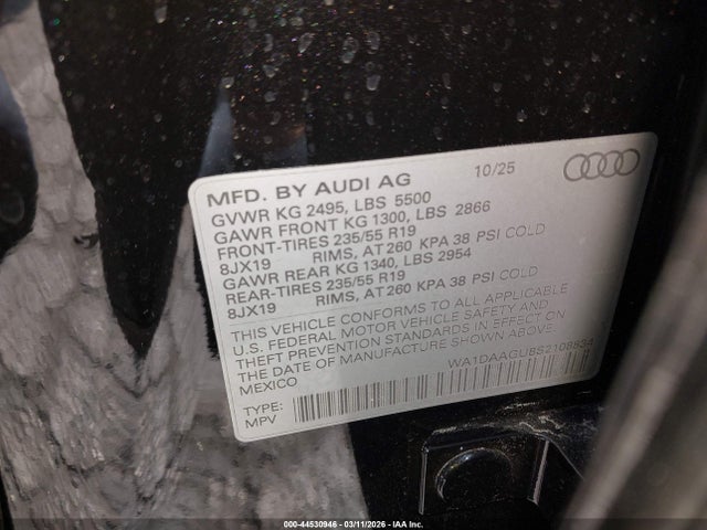 Auction sale of the 2025 Audi All-new Q5 Premium Tfsi Quattro S Tronic, vin: WA1DAAGU8S2108834, lot number: 44530946
