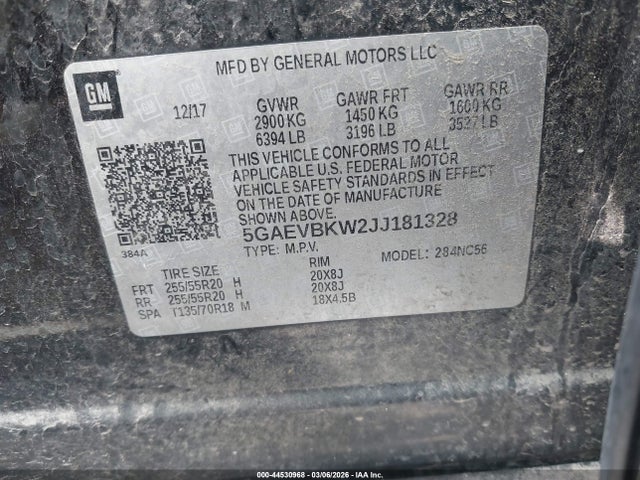 44530968 :رقم المزاد ، 5GAEVBKW2JJ181328 vin ، 2018 Buick Enclave Premium مزاد بيع