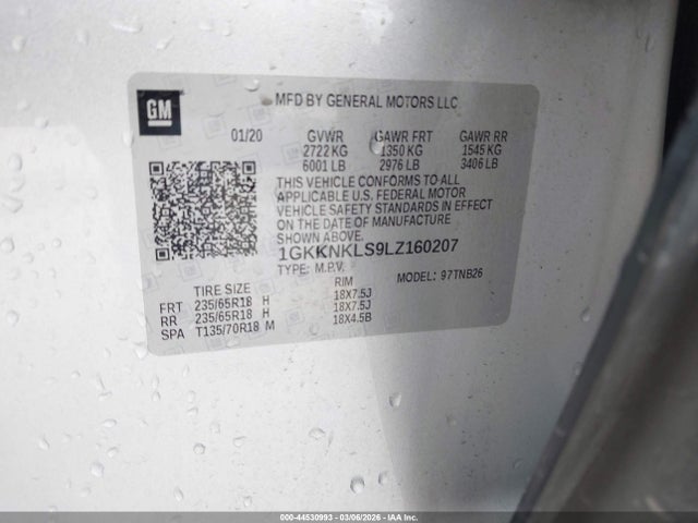 Aukcja sprzedaży 2020 Gmc Acadia Sle, vin: 1GKKNKLS9LZ160207, numer aukcji: 44530993