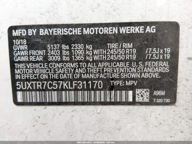 5UXTR7C57KLF31170 BMW X3 Sdrive30i