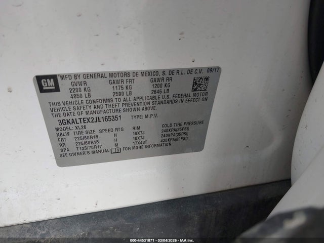 Продаж на аукціоні авто 2018 Gmc Terrain Sle, vin: 3GKALTEX2JL165351, номер лоту: 44531071