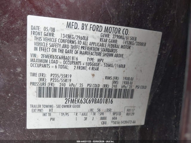 Продаж на аукціоні авто 2009 Ford Flex Limited, vin: 2FMEK63C69BA01816, номер лоту: 44531123