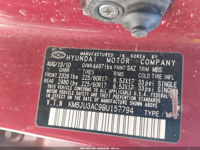2011 HYUNDAI TUCSON KM8JU3AC9BU157794 Photo 8