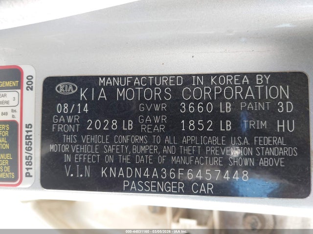 KIA RIO EX 2015 KNADN4A36F6457448 Image 9