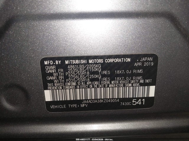 2019 MITSUBISHI OUTLANDER JA4AD3A38KZ049054 Photo 8