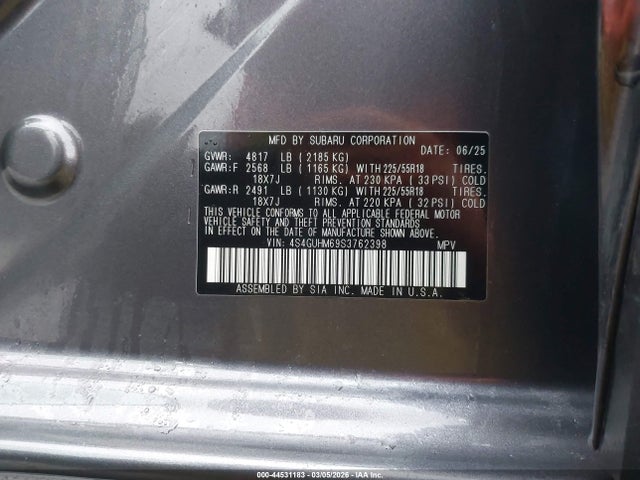 44531183 :رقم المزاد ، 4S4GUHM69S3762398 vin ، 2025 Subaru Crosstrek Limited مزاد بيع