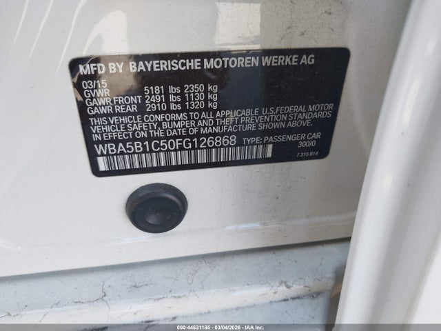 Продажа на аукционе авто 2015 Bmw 535i, vin: WBA5B1C50FG126868, номер лота: 44531185