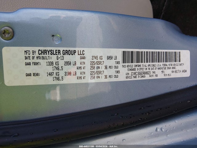 2013 Chrysler Town & Country Touring მანქანა იყიდება აუქციონზე, vin: 2C4RC1BG6DR808623, აუქციონის ნომერი: 44531199