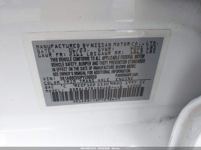 Aukcja sprzedaży 2023 Nissan Sentra Sv Xtronic Cvt, vin: 3N1AB8CVXPY298659, numer aukcji: 44531218