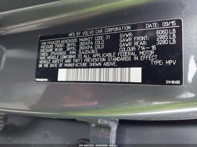YV4A22PL6G1034505 Volvo Xc90 T6 Inscription