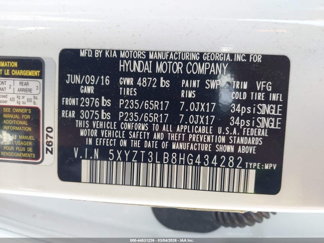 Aukcja sprzedaży 2017 Hyundai Santa Fe Sport 2.4l, vin: 5XYZT3LB8HG434282, numer aukcji: 44531226