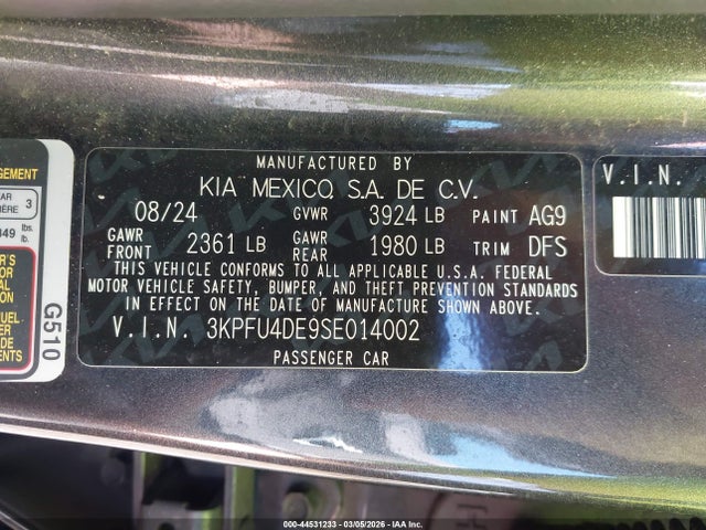 Продажа на аукционе авто 2025 Kia K4 Ex, vin: 3KPFU4DE9SE014002, номер лота: 44531233