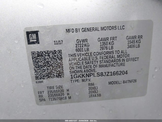 Aukcja sprzedaży 2018 Gmc Acadia Denali, vin: 1GKKNPLS8JZ166204, numer aukcji: 44531237