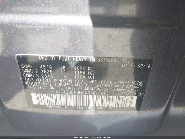 Aukcja sprzedaży 2016 Subaru Legacy 2.5i Limited, vin: 4S3BNBN6XG3048486, numer aukcji: 44531254