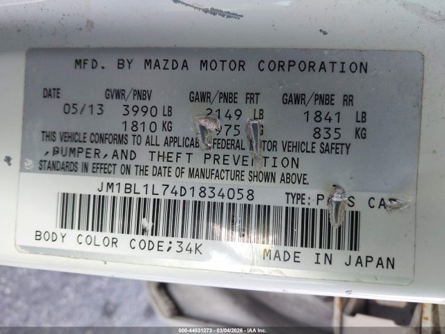 Aukcja sprzedaży 2013 Mazda Mazda3 I Touring, vin: JM1BL1L74D1834058, numer aukcji: 44531273
