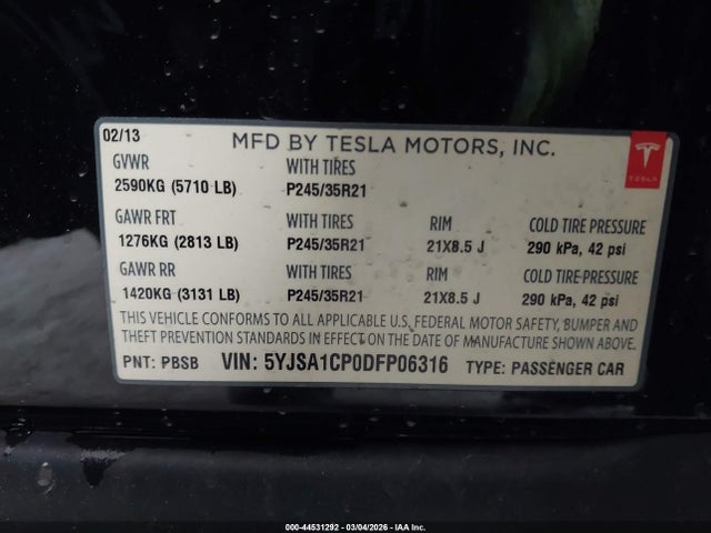 2013 TESLA MODEL S 5YJSA1CP0DFP06316 Photo 8
