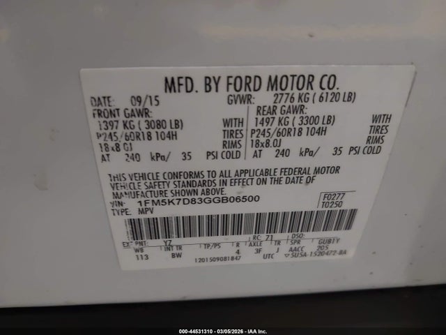 Ford EXPLORER XLT 2016 1FM5K7D83GGB06500 Image 9