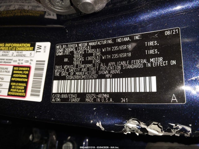 Toyota Highlander Xle 2021 5TDHZRBH3MS556287 Image 9