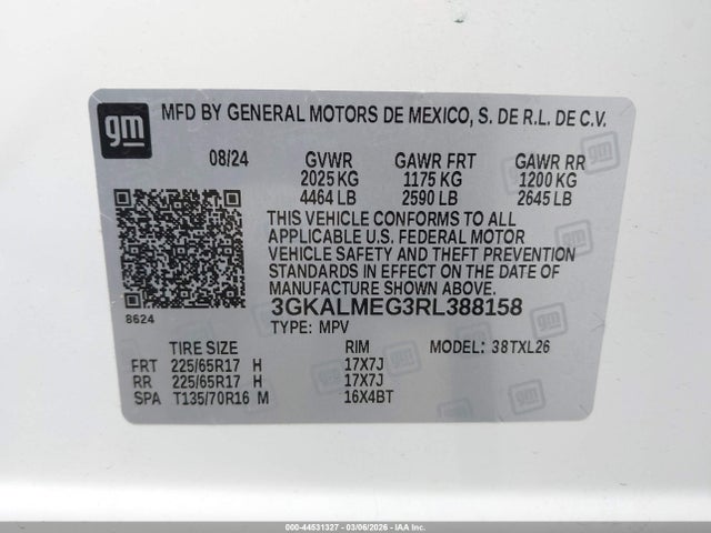 44531327 :رقم المزاد ، 3GKALMEG3RL388158 vin ، 2024 Gmc Terrain Fwd Sle مزاد بيع