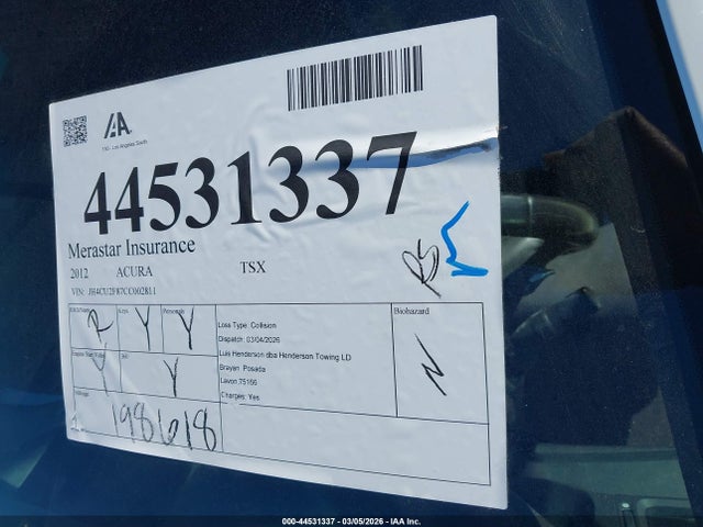 Aukcja sprzedaży 2012 Acura Tsx 2.4, vin: JH4CU2F87CC002811, numer aukcji: 44531337