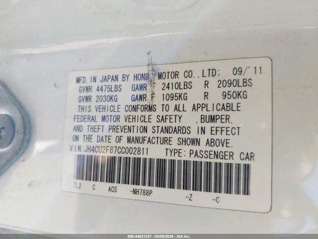 Aukcja sprzedaży 2012 Acura Tsx 2.4, vin: JH4CU2F87CC002811, numer aukcji: 44531337