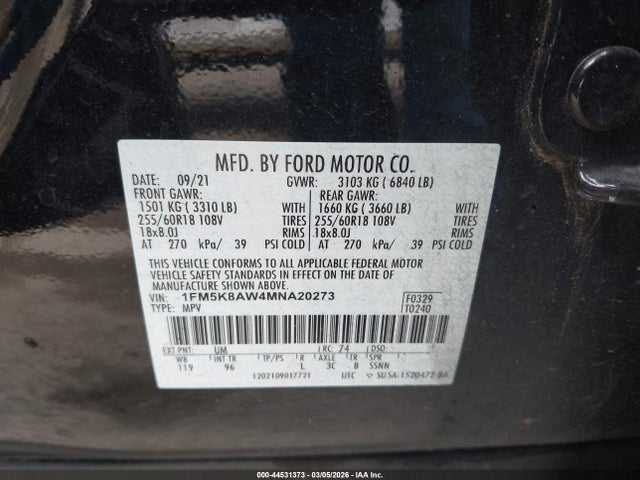 Ford Police Interceptor 2021 1FM5K8AW4MNA20273 Image 9
