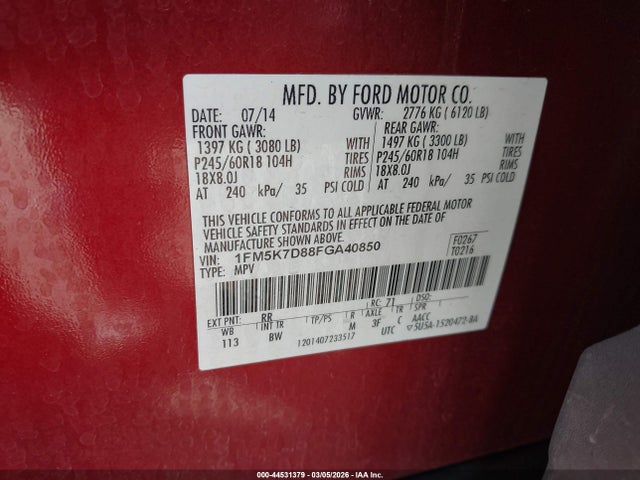 Ford EXPLORER XLT 2015 1FM5K7D88FGA40850 Image 9