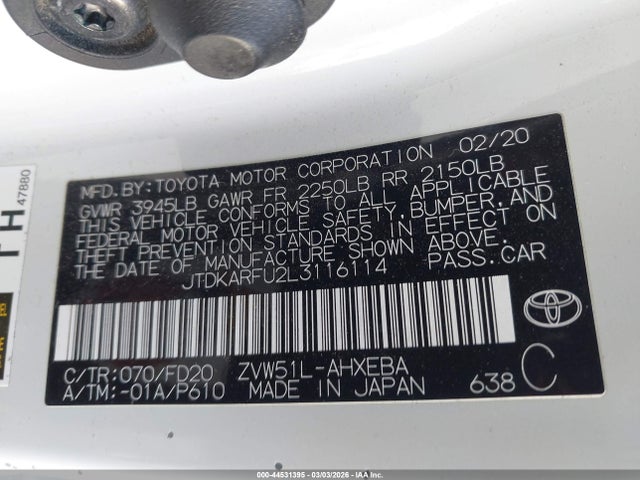 Toyota Prius Le 2020 JTDKARFU2L3116114 Image 9