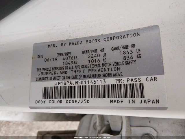 2019 MAZDA MAZDA3 JM1BPAJM5K1146113 Photo 8
